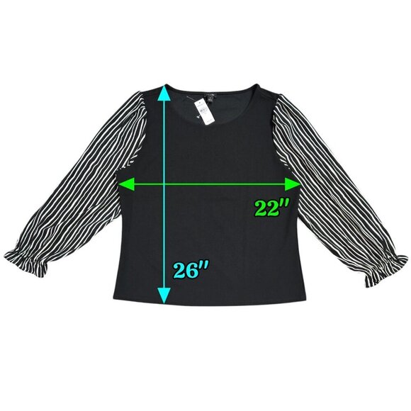 Ann Taylor Factory NWT Black Mixed Media Top Striped Sleeves Office Preppy - Picture 3 of 8